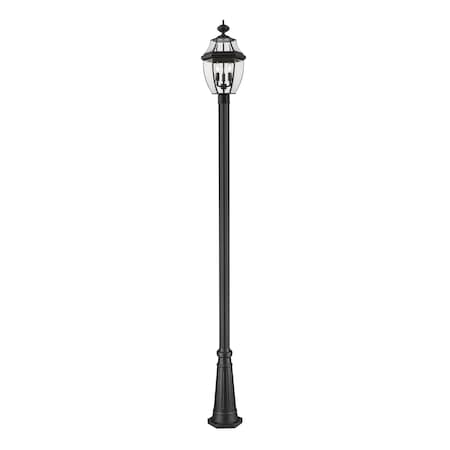 Westover 3 Light Outdoor Post Mounted Fixture, Black & Clear Beveled